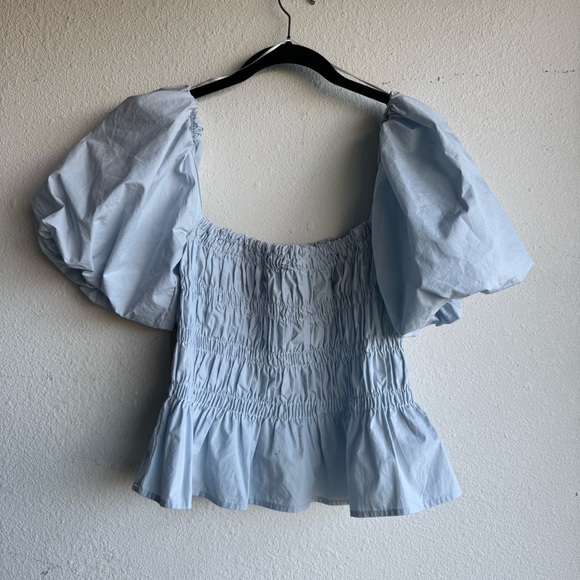 ASTR the Label Puff Sleeve Smocked Top size M light blue - Picture 2 of 7